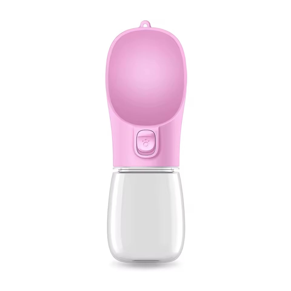 Botella de agua antifugas para perros y gatos, color rosa